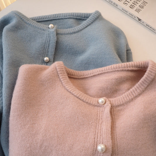 Women's Loose Pearl Button Sweater Coat