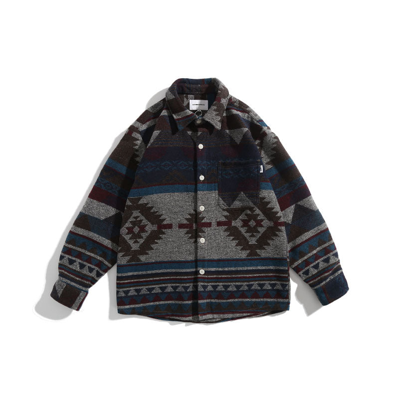 Retro Woolen Ethnic Long-sleeved Shirt Loose Coat