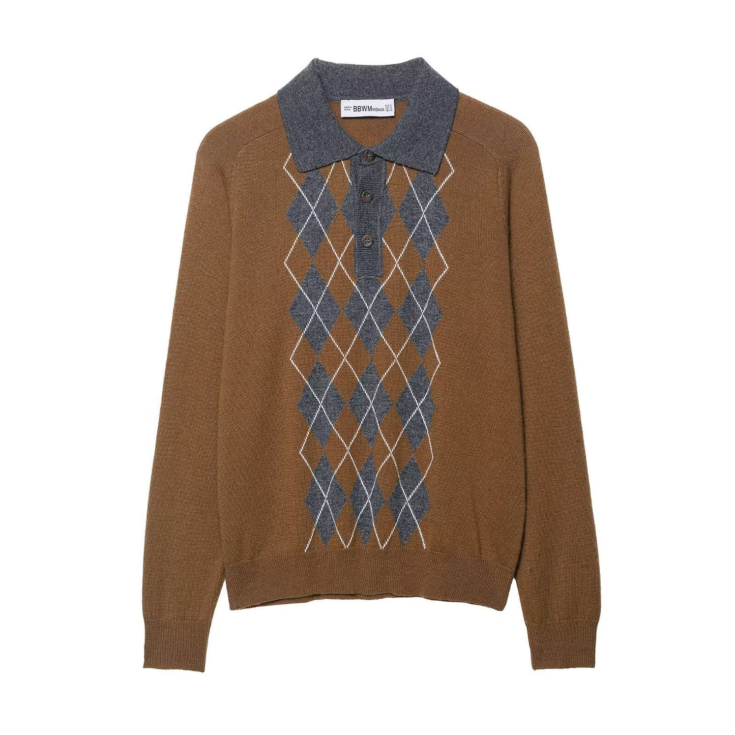Autumn Diamond Jacquard POLO Collar Top