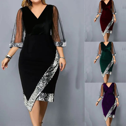 Irregular Sequin Perspective Mesh Women's Dress