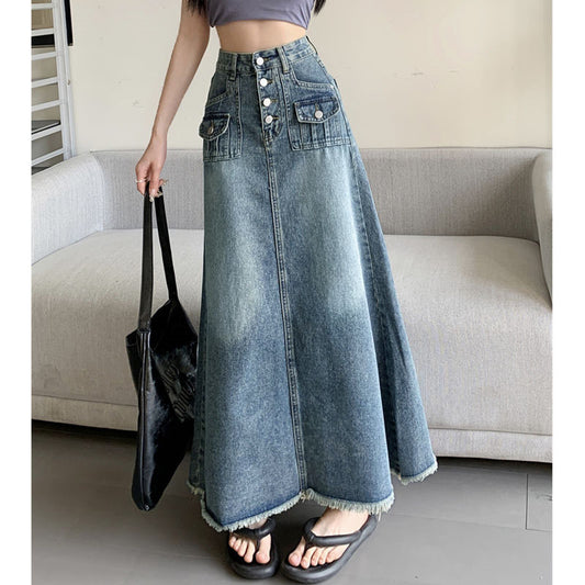 High-End Designer-Look A-Line Flowy Tummy-Control Denim Skirt