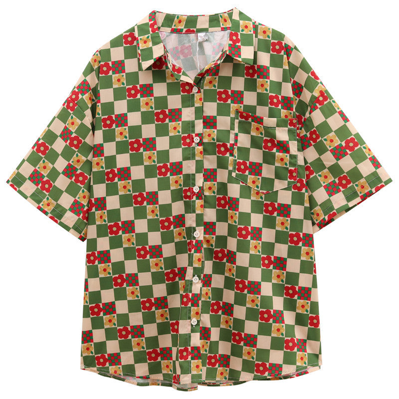 Dame Retro Designer-stil Niche Printet Løs Kortærmet Skjorte