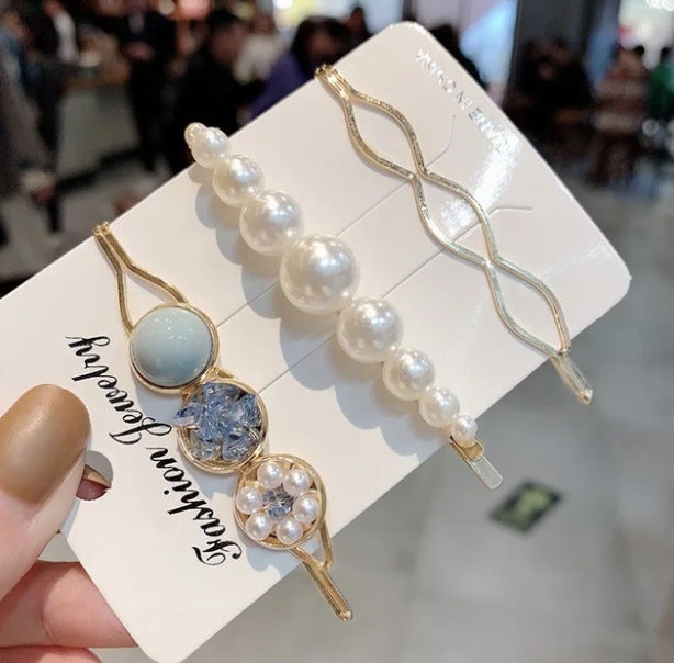 Korean version of the word clip set pearl gravel hairpin