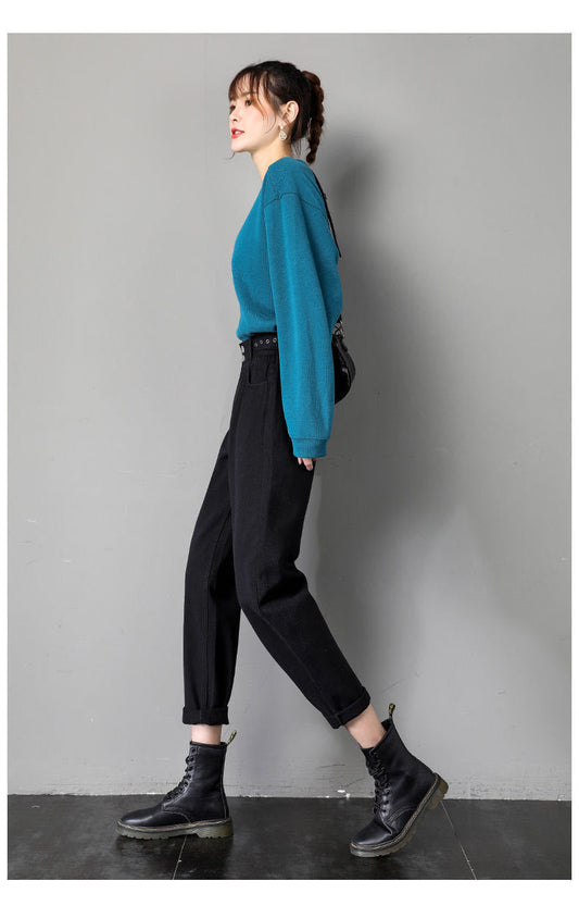 Plus Velvet Was Thin All Match New Loose Black Trousers