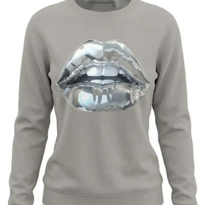 Womens Cartoon Silver Lip-Printed Sweatshirt