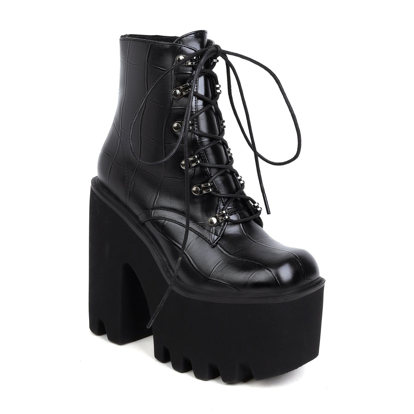 Women's Fashion Front Lace-Up Square Toe Viscose Martin Boots