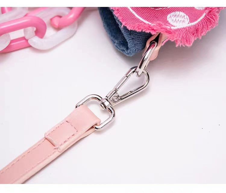 Original Denim Butterfly Contrast Color Acrylic Chain Shoulder Messenger Bag