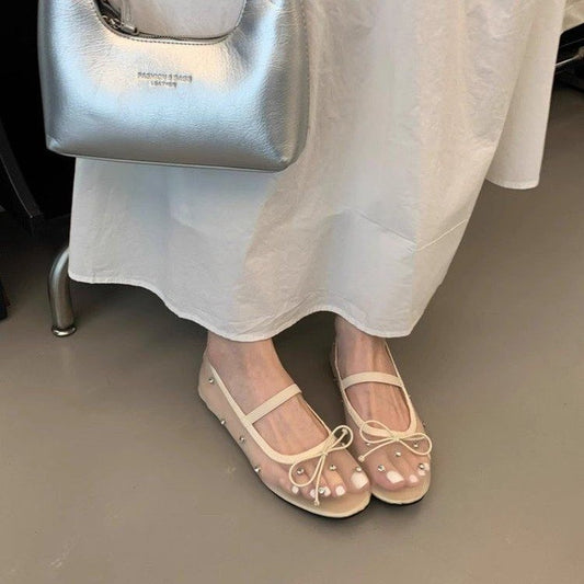 Summer Rhinestone-embellished Mesh Ballet Flats