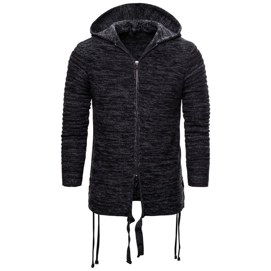 Fashion Slim Solid Color Men's Sweater Hooded Zipper Plus Size Sweater