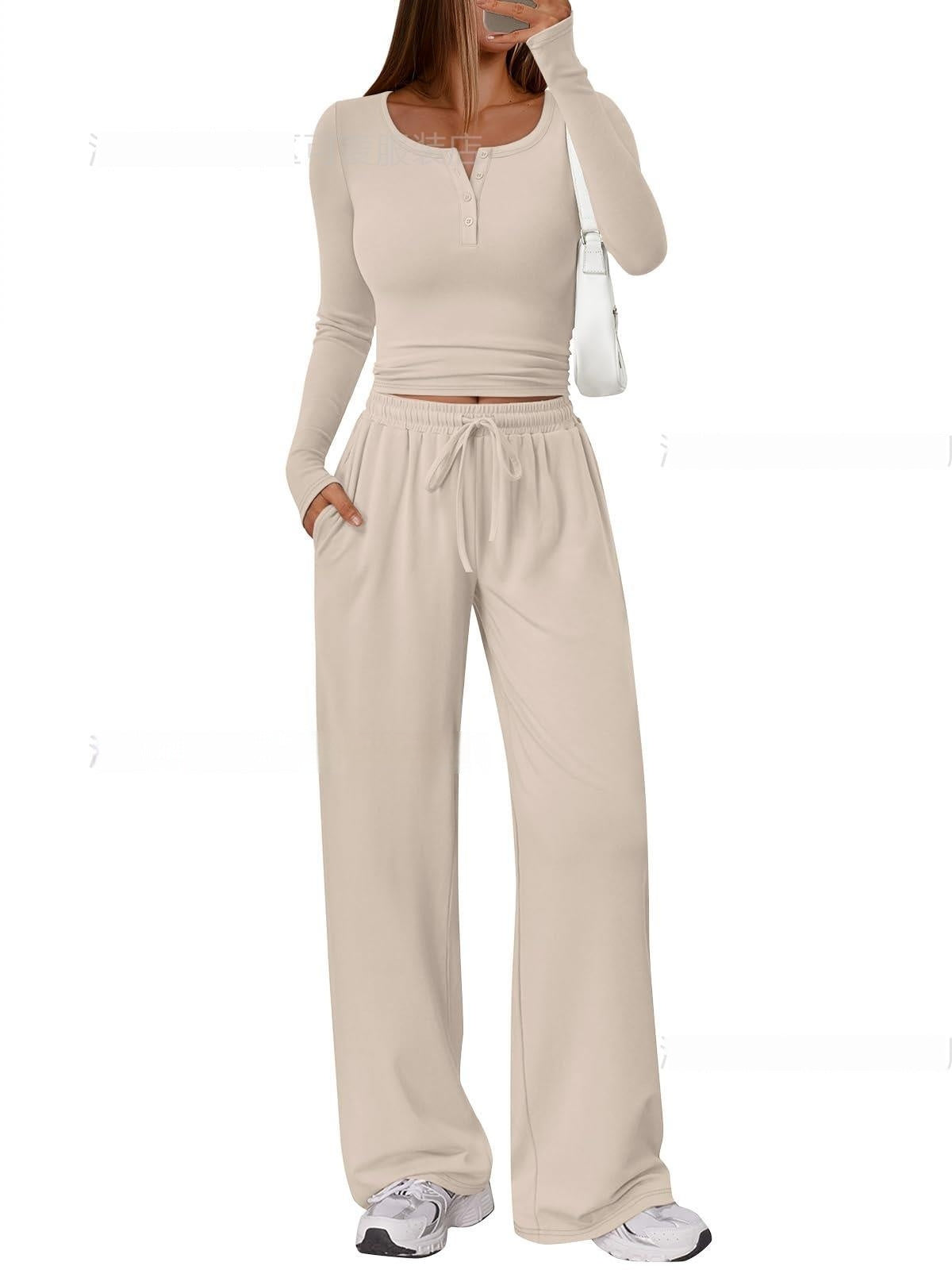 Comfortable Casual Long-sleeve Wide-leg Pants Set For Sports