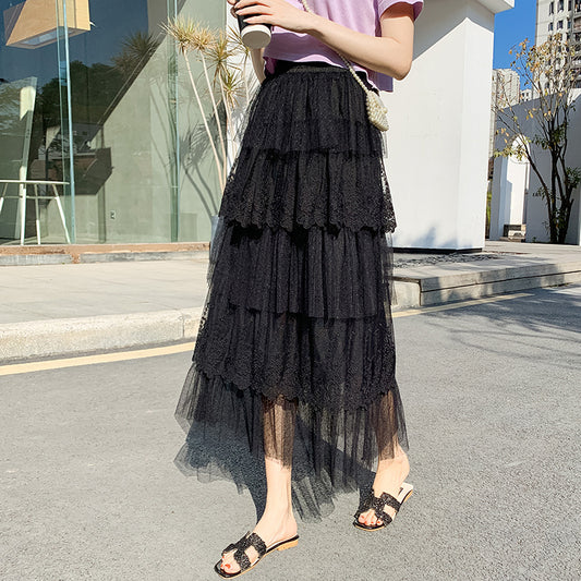 Women's High Waist Mesh Tiered Skirt
