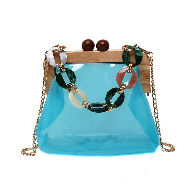 Fashion Transparent Portable Bucket Chain Messenger Women's Bag