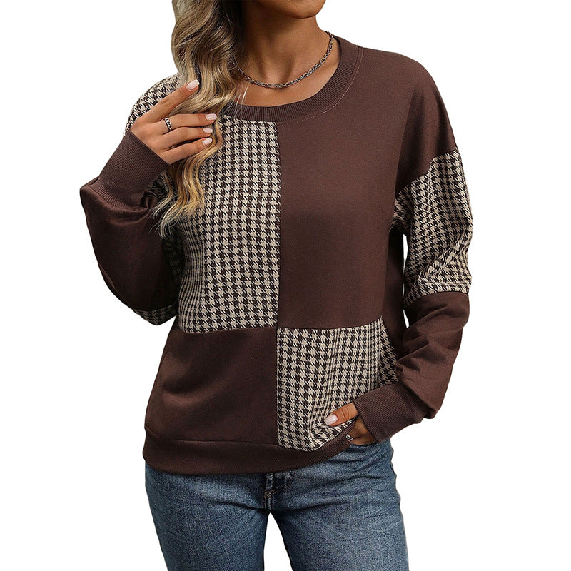 Børstet houndstooth-hættetrøje med flerfarvet mønster