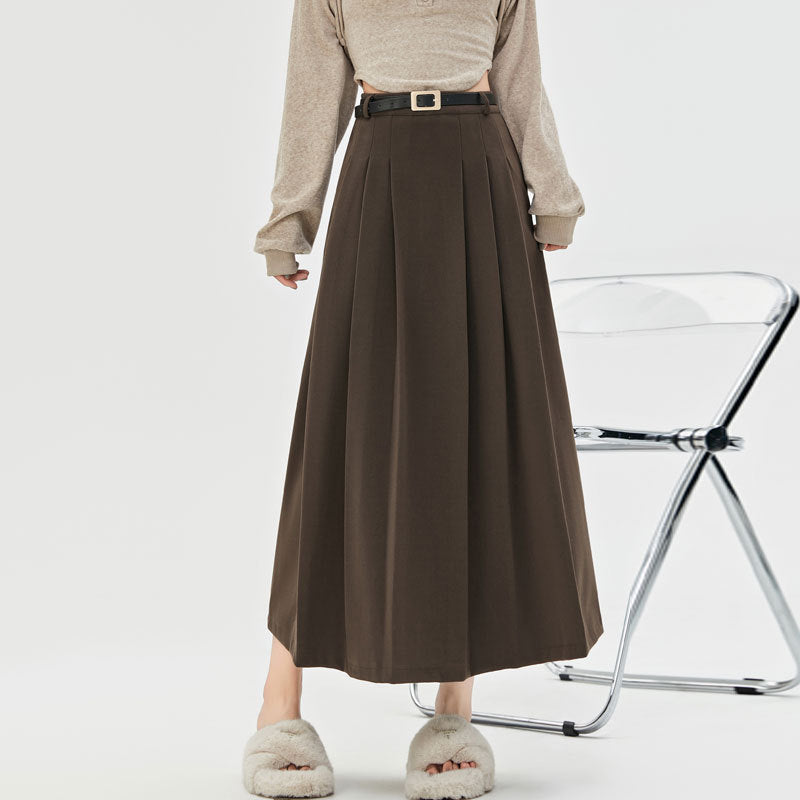 Autumn And Winter New Mid-length High-waisted Slimming A-line Maxi Skirt With Drape