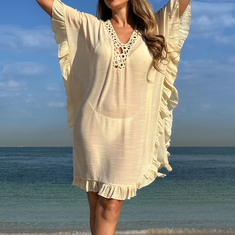 Cutout Hand-Knitted Floral Casual Tunic Dress