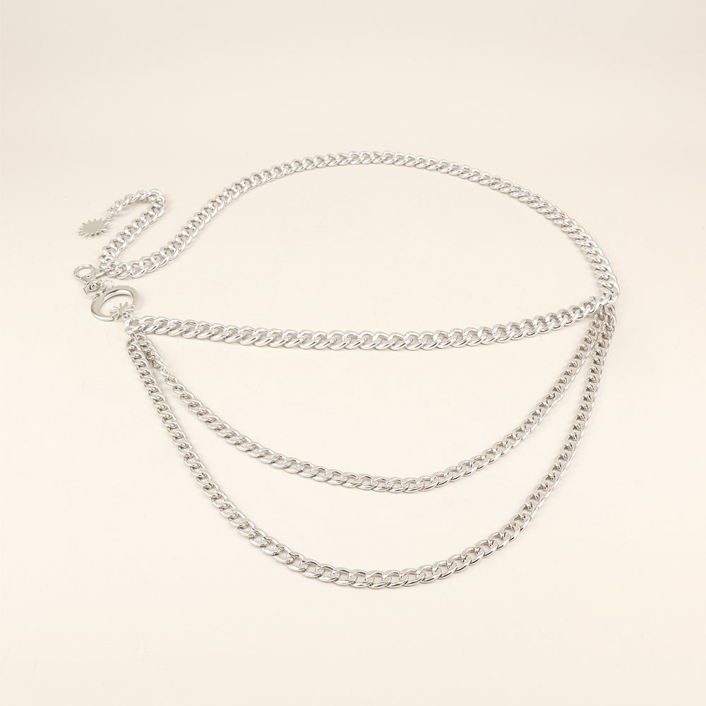 Personalized Waist Chain Moon Star Pendant Three-layer Metal Chain Slim European And American Cross-border Single Product Gold Versatile Corset