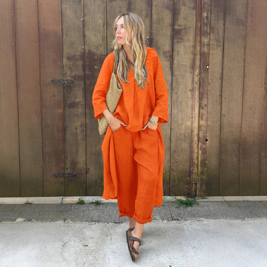Shirt And High-waisted Loose-fitting Pants Workwear Set