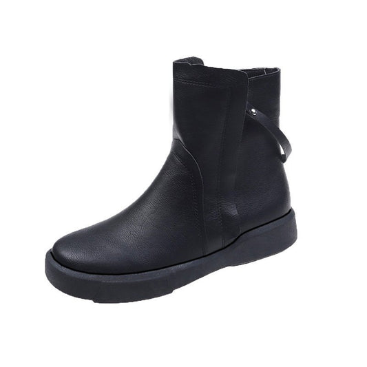 All-match Solid Color Double Zipper Short Boots Women