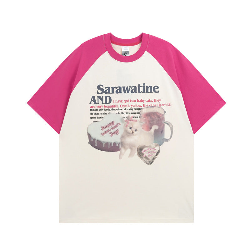 National Fashion Sjov og Sød Katteprint Raglan Kortærmet