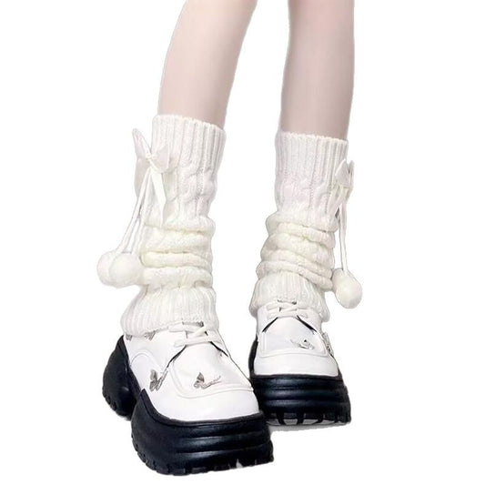 Bowknot Fur Ball Small Leg Protector Warm Bunching Socks