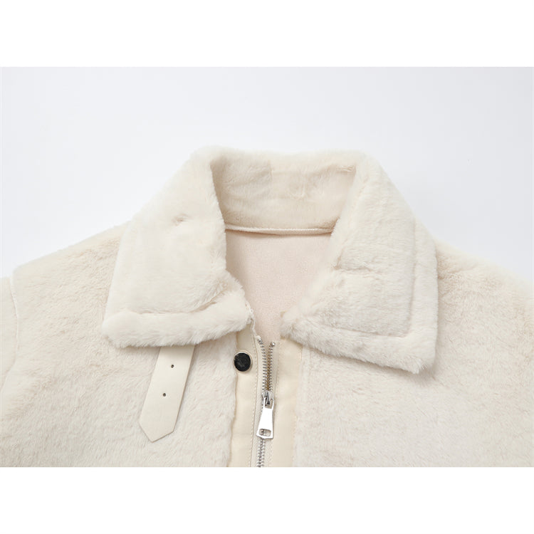 Women's White Stand Collar Motorcycle Cotton Coat