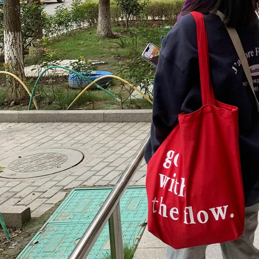Japanese Style Red Textured Canvas Shoulder Bag