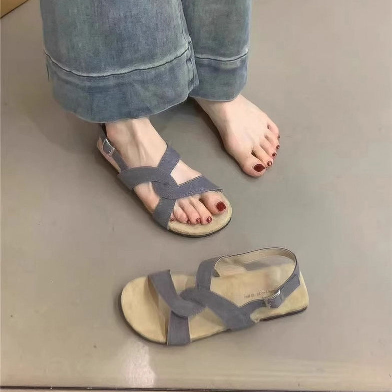 Retro sandaler med krydsrem og spænde til kvinder, sommer
