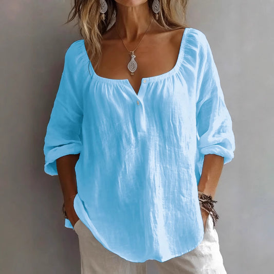 Womens Casual V-Neck Long-Sleeve Pullover T-Shirt In Solid Colors And Multiple Shades
