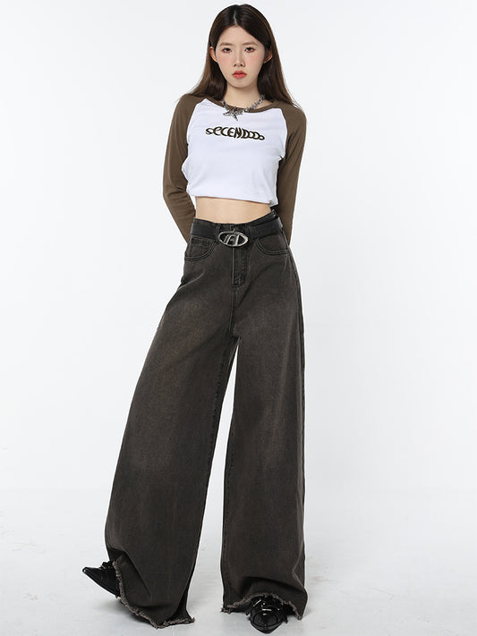Retro Black Gray Do Old Jeans Female