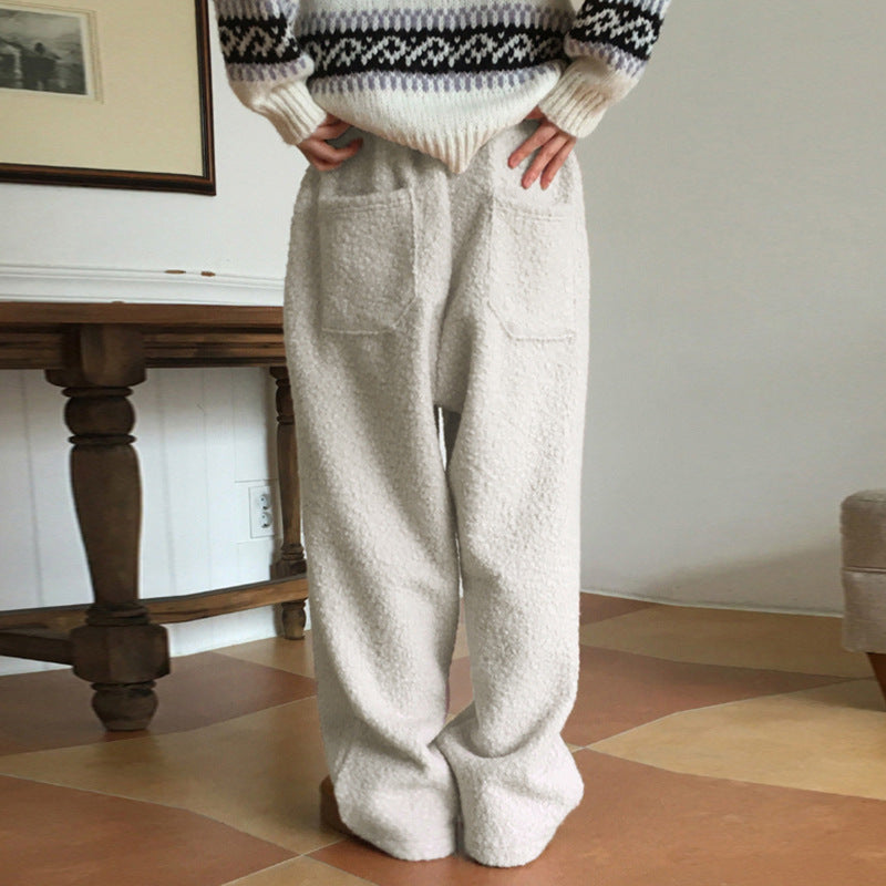 New Pure Color Thickened Warm Straight-leg Pants Casual Hot Girl Trousers