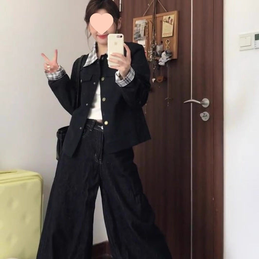 Women's Retro Short Plaid Patchwork Jacket