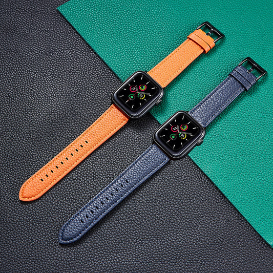 Suitable For Iwatch SE Strap Lychee Pattern Oil Wax Leather Strap New Silicone Leather Strap