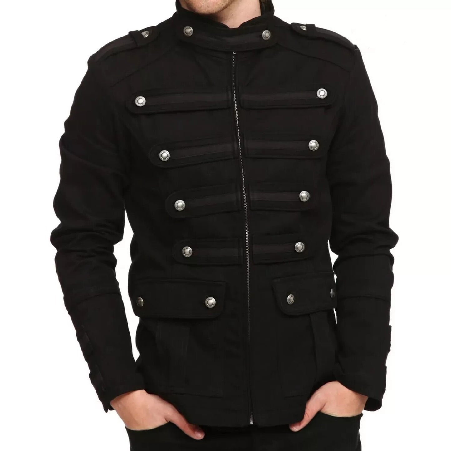 Herre sort gotisk steampunk militærjakke i vintagestil
