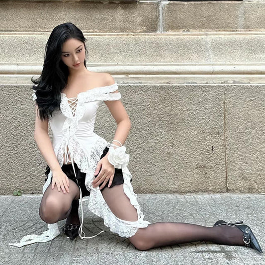 Womens Fashionable Sexy Slim-Fit Cutout Midriff-Exposed T-Shirt