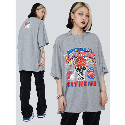 American Retro Street Culture Basketball Print Short Sleeve T-Shirt