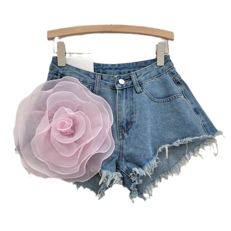 Kvinders Tredimensionelle Blomster Denimshorts