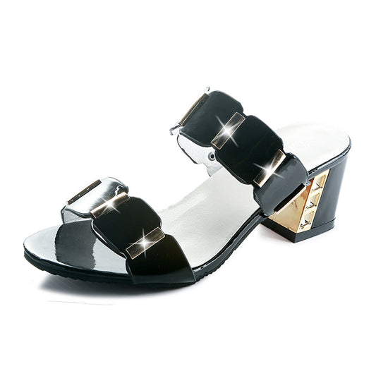 Thick heel girl slippers