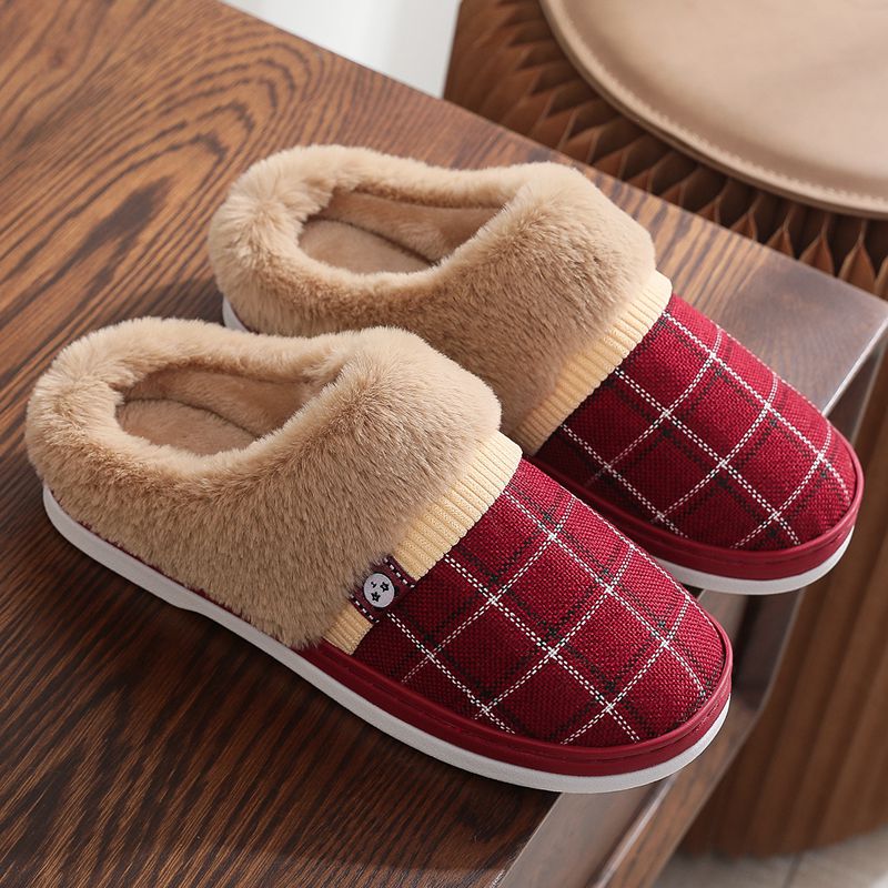Mens Cotton Slippers For Winter Non-slip Warm And With A Thick Sole