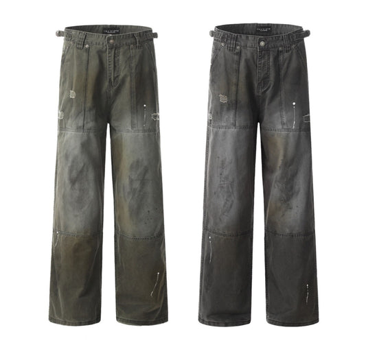Jeans med designsyninger og vasket slidt look