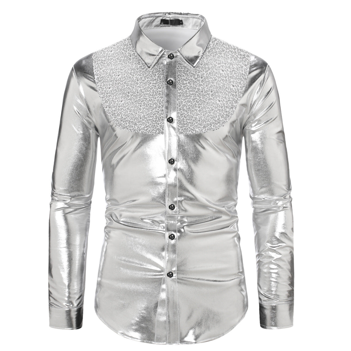 Autumn New Fashion Color-blocking Sequin Disco Shirt
