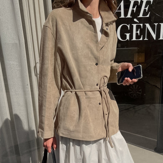 Notched-collar Cinched-waist Figure-flattering Belted Coat