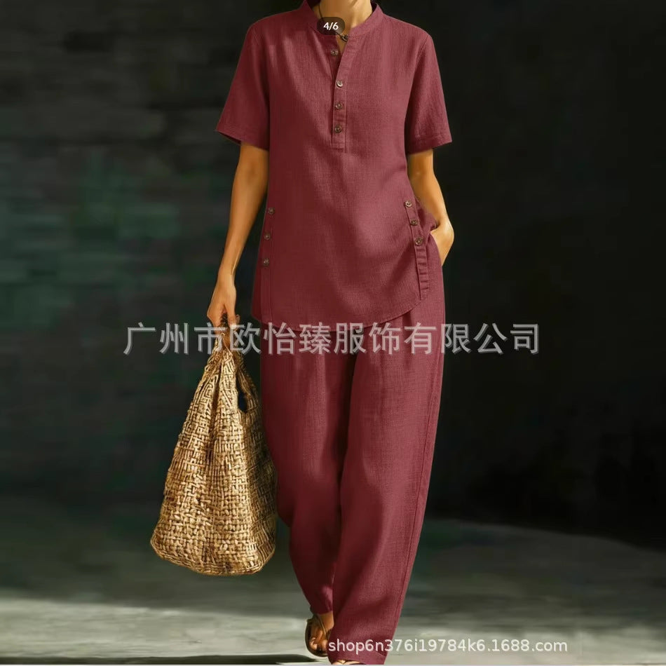 New Casual Shirt And Wide-leg Pants Two-piece Set