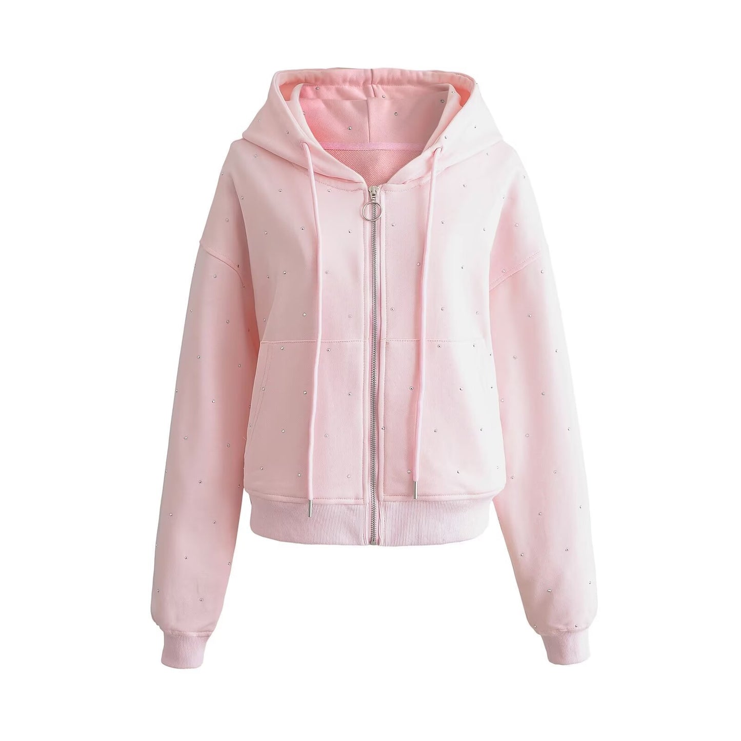 Sommer Ny Europæisk Og Amerikansk Stil Stjernefunklende Rhinestone Hættetrøje Med Snørefrakke Dame Sweater