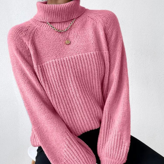 Simple Lapel Raglan Sleeves Pullover Knitted Sweater Women