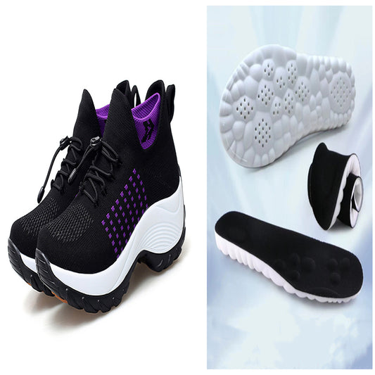 Large Size Women's Shoes High Elastic Flying Woven Breathable Sports Women's Socks Shoes