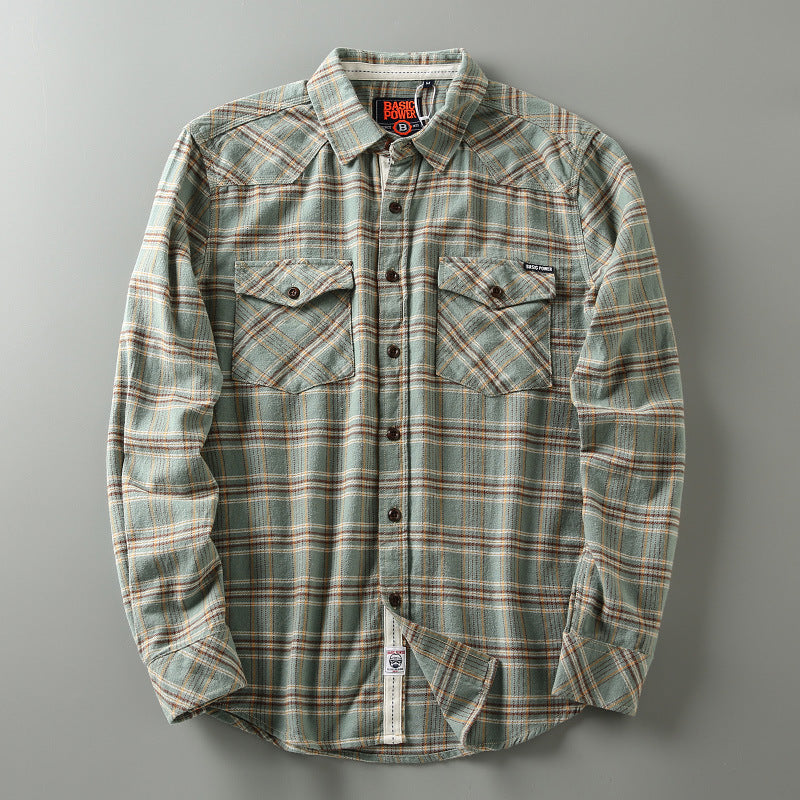 Cotton Washed Brushed Thick Retro Casual Shirt