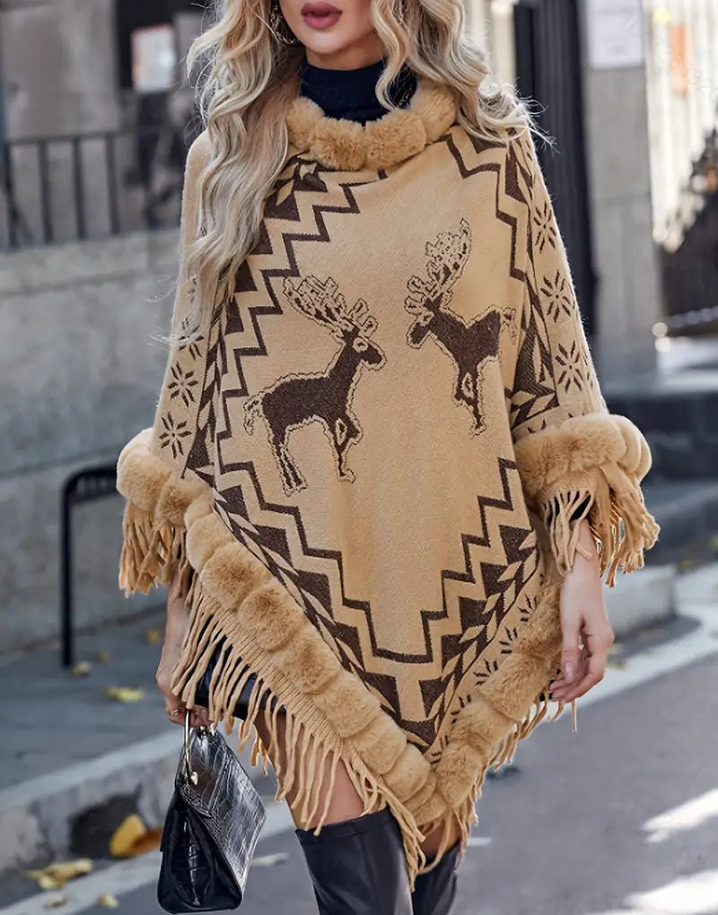 Pullover Tassel Christmas Shawl Sweater Cloak