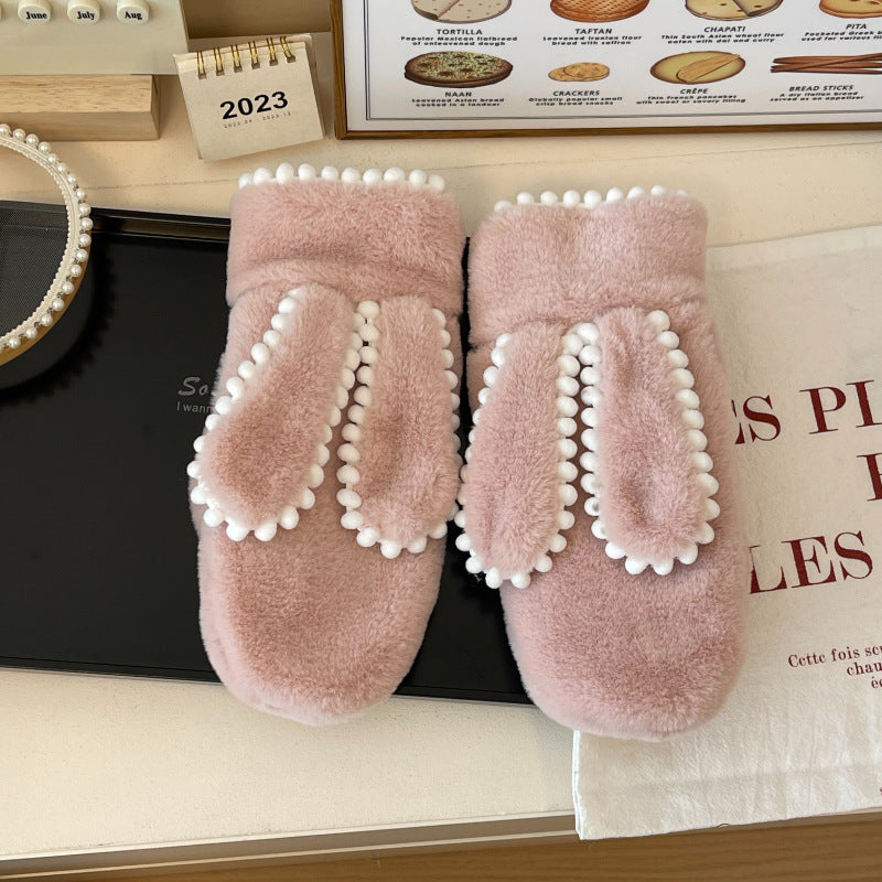Simple Short Plush Warm Gloves For Women Winter