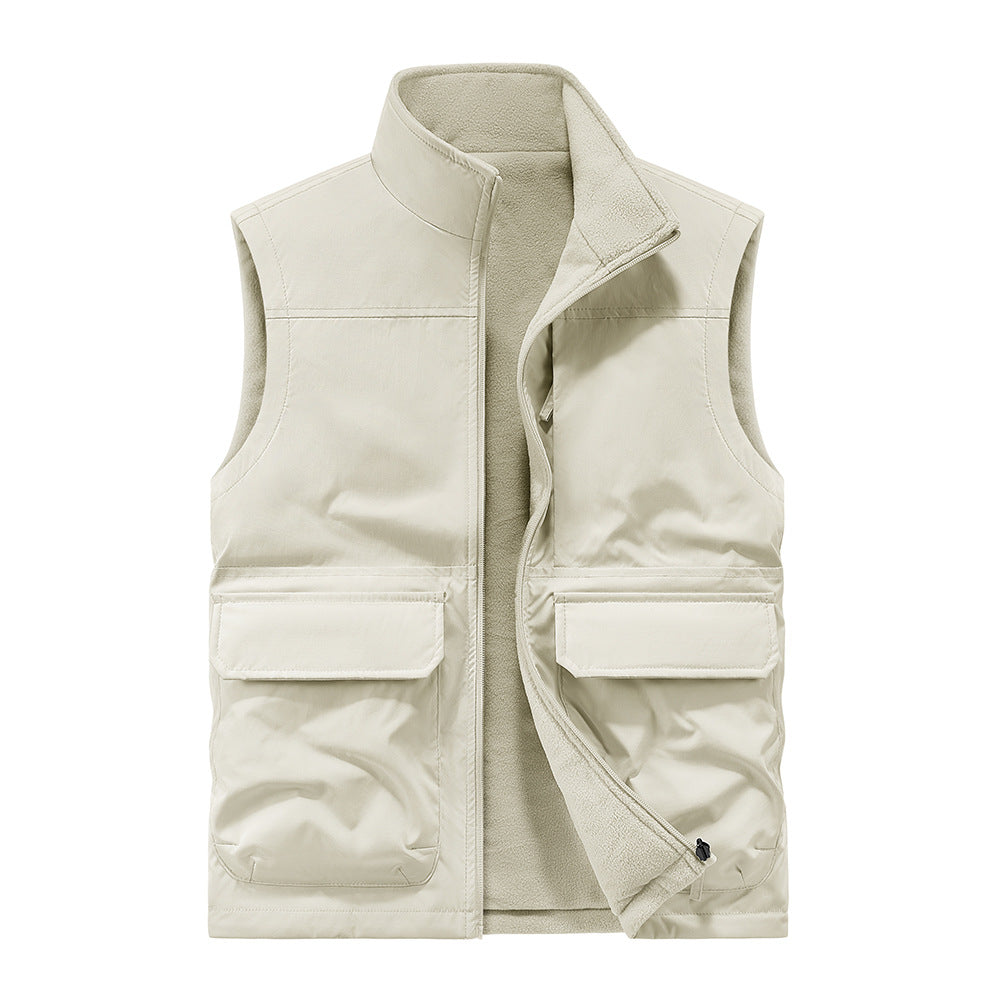 Men's Outdoor Double-sided Wear Velvet Vest Multi-pocket Leisure Cargo