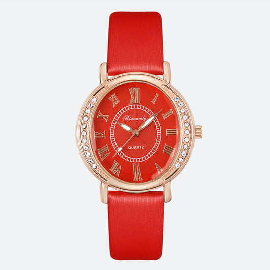 Women's Leather Strap With Quartz Fashion Inlaid Rhinestones